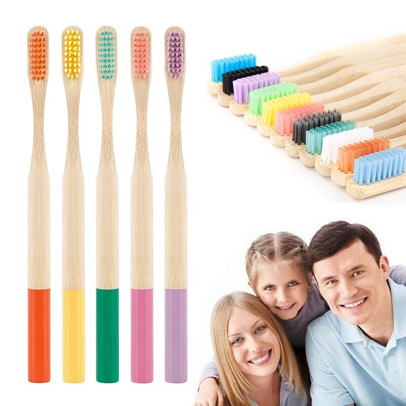 5pcs Multi-colors Natural Bamboo Soft Bristle Toothbrush Eco friendly Bamboo Biodegradable Toothbrush Adult Child Oral Health Care Whitening Brush