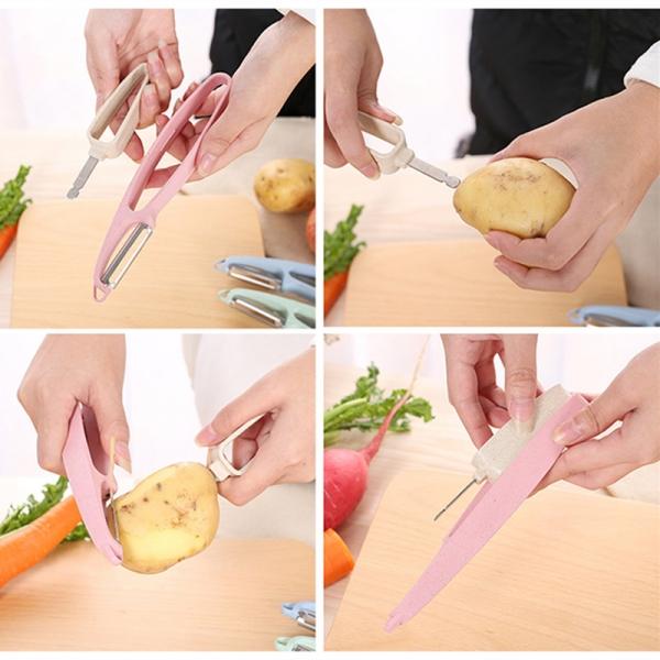 Multifunction Kitchen Knife Multipurpose Wheat Straw Fruits Vegetable Peeler Slicer Tool Pink