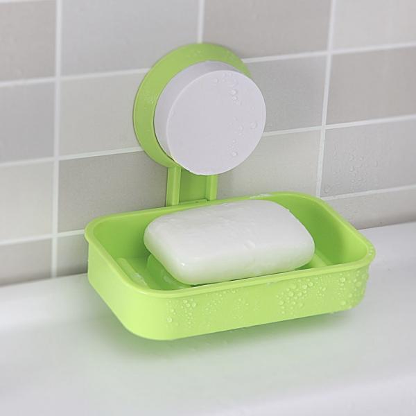 Bathroom Shower Strong Sucker Wall Hanging Soap Box Drain Tray Green