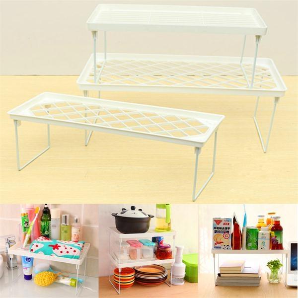 Multifunctional Foldable Plastic Storage Rack Home Bathroom Closet Kitchen Shelf Holder Organizer White M