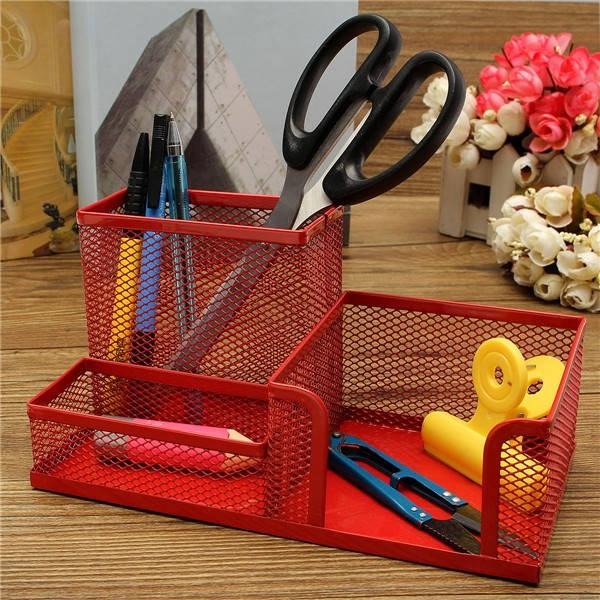 Multifunctional Metal Mesh Pen Pencils Holder Storage Organizer Box Desk Stationery for Home & Office Random Color