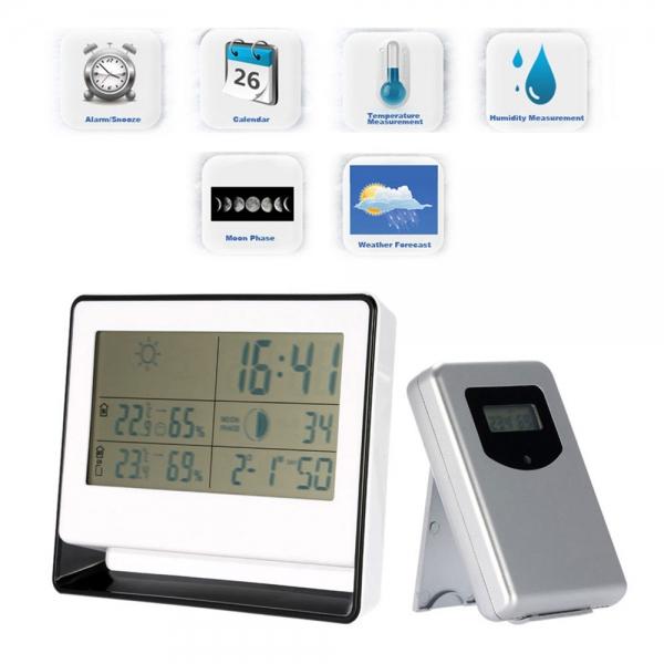 Multi-functional RF Receiving Weather Station Calendar Clock Digital Thermometer White
