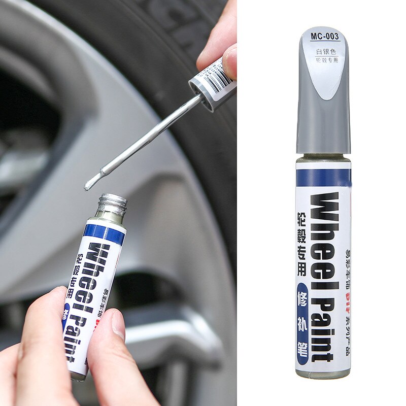 Silver Alloy Wheel Touch Up Pen Repair Paint Curbing Scratch Maker With Brush