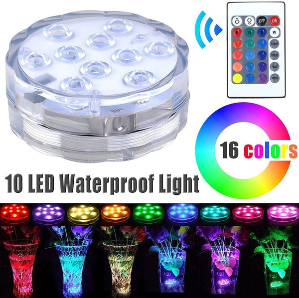 10 Led Remote Controlled RGB Submersible Light Battery Operated Underwater Night Lamp Outdoor Vase Bowl Party Pool Accessories