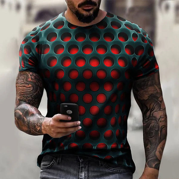 Large Size Men T-Shirt Summer Geometric Circle 3D Printed Top Tees Fashion O--Neck Short Sleeve Casual Loose Men Shirts