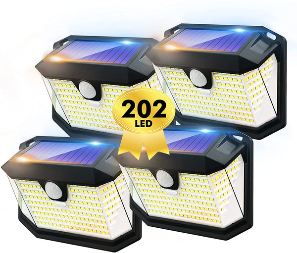 New 2Pcs/4Pcs 202 LED 30W Solar Light Outdoor Solar Lamp Outdoor Waterproof 3 Modes Powered Sunlight Wall Street Lights 270° lighting angle