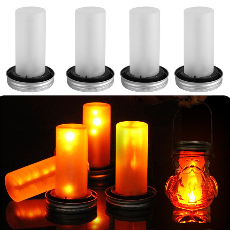 4Pcs Solar Mason Jar Bottle Cap Lights LED Simulation Flame Flashing Bottle Cap Light for Wedding New Year Garden Decor