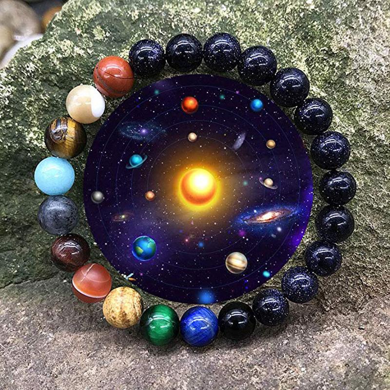 Lovers Eight Planets Natural Stone Bracelet Universe Yoga Chakra Galaxy Solar System Beads Bracelets for Men Women Jewelry
