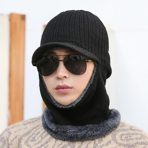 Winter Men's Hat Warm Ear Protection Windproof Male Scarf Face Mask Integrated Knitted Hat Sun Visors Caps