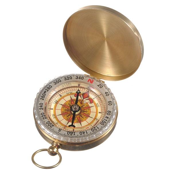 Outdoor Camping Hiking Compass Brass Survival Pocket Compass with Luminous Vintage