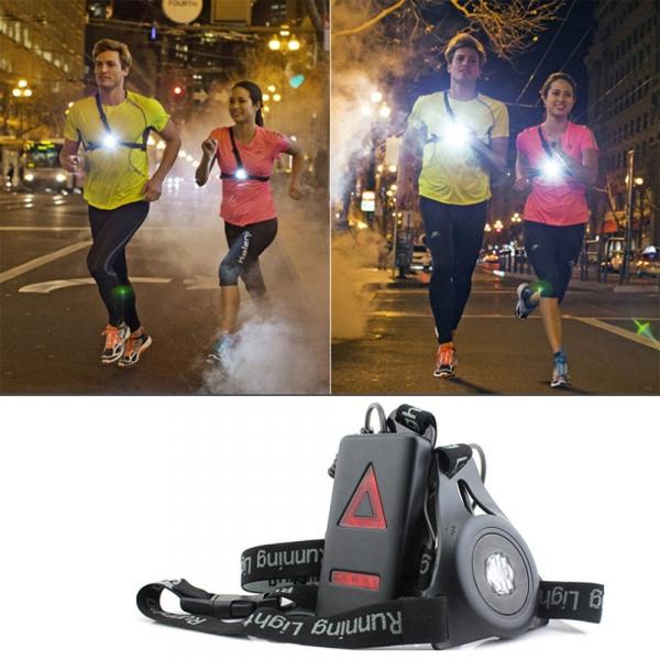 Outdoor LED Chest Light Night Running Warning Light with Removable Fixing Band USB Charge Black