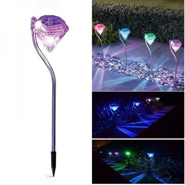 Outdoor LED Solar Waterproof Light Diamond Shaped Pin Lamp Changable Color - stringsmall