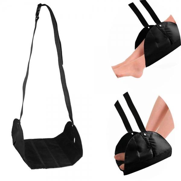 Oxford Cloth Adjustable Travel Flight Foot Rest Stand Support Portable Home Office Desk Foot Hammock Black