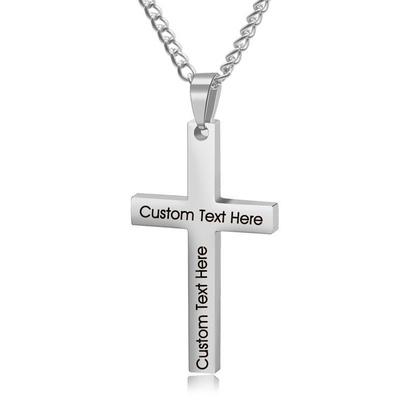 Personalized Cross Necklace,Custom Engraved Pendant Necklace for Men,Silver