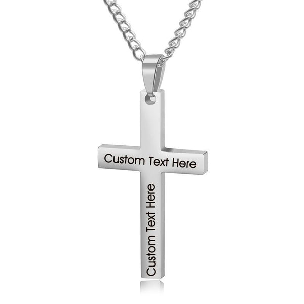 Personalized Cross Necklace,Custom Engraved Pendant Necklace for Men,Silver