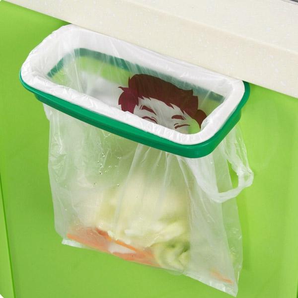 Plastic Hanging Garbage Rubbish Bag Holder for Kitchen Cupboard White & Green