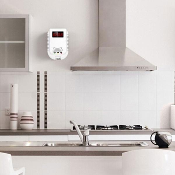 Plug-in Combustible Gas Detector Alarm Sensor W/ Voice Warning & 9V Battery Backup