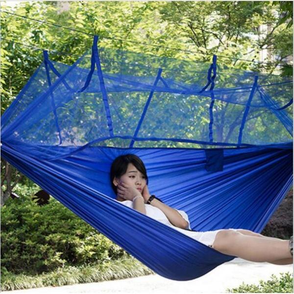 250 x 130cm Portable 1-Person Hammock with Anti-Mosquito Net Blue