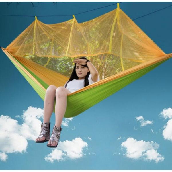 250 x 130cm Portable 1-Person Hammock with Anti-Mosquito Net -  Yellow & Green