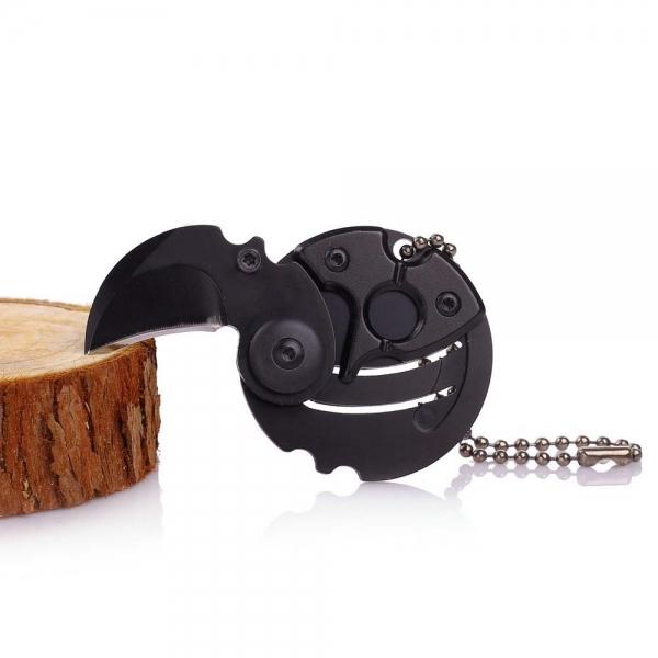Portable Coin Shaped Folding EDC Mini Knife Outdooor Pocket Survival Tools with Keychain - Black
