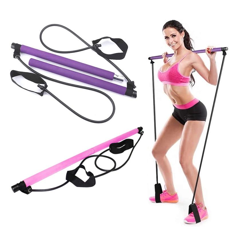 Portable Fitness Yoga Pilates Bar Kit With Resistance Bands Foot Loop Yoga Pilates Stick Body Workout Muscle Toning Gym Equiment