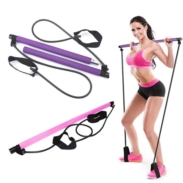 Portable Fitness Yoga Pilates Bar Kit With Resistance Bands Foot Loop Yoga Pilates Stick Body Workout Muscle Toning Gym Equiment