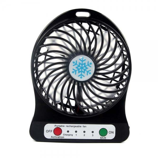 Portable Mini Desk USB Rechargeable LED Fan Black