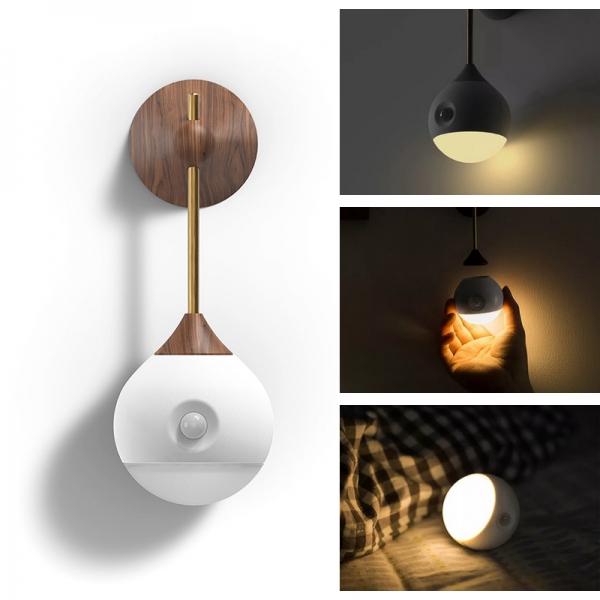 Portable Smart Sensor Night Light Infrared Induction USB Charging Removable Night Lamp - Wood Grain