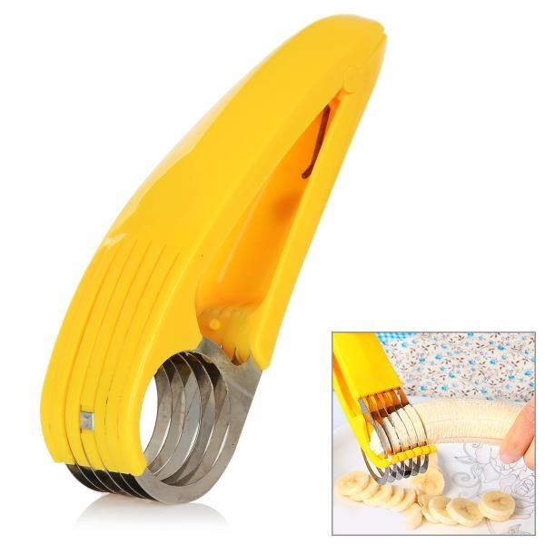 Practical PP Handle Stainless Steel Banana Fruit Slicer Yellow & Silver