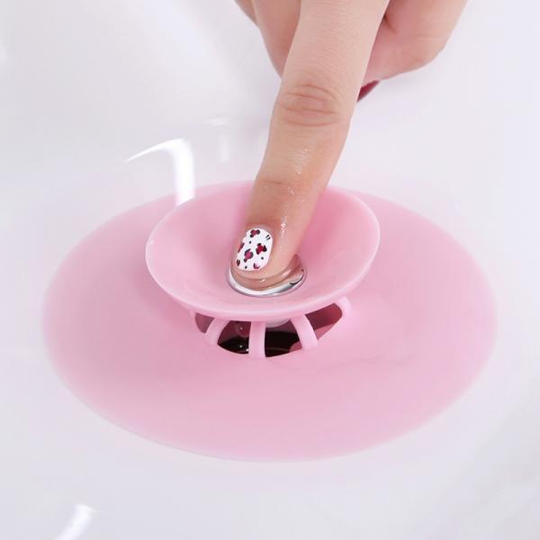 Push-type Silicone Kitchen Sink Strainer Drain Plug Bathroom Basin Hair Catcher Filter Water Stopper - Pink - stringsmall