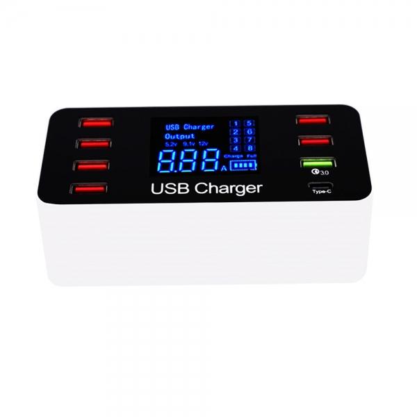 QC3.0 40W 7USB/type-c intelligent display charger - AU Plug