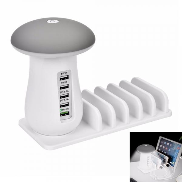 QC3.0 5USB 6A Fast Charger / LED Mushroom Light