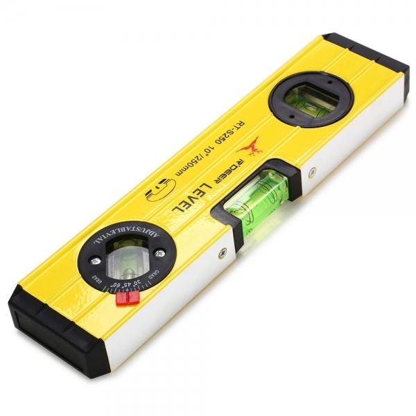 R-DEER RT-S250 Aluminum Alloy 3-Bubble Magnetic Spirit Level Angle Measuring Tool Yellow & Black