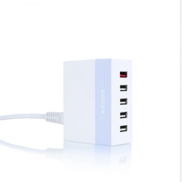 REMAX Desktop 5 USB Ports Fast Charger Adapter EU Plug Purple