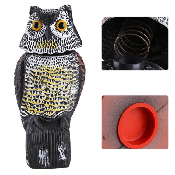 Realistic Bird Scarer Rotating Head Sound Owl Decoy Protection Repellent Bird Pest Control