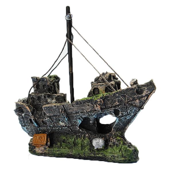Resin Fishing Boat Aquarium Ornament Decoration For Fish Tank with Box