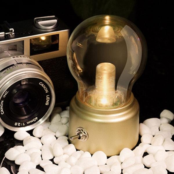 Retro 10W LED USB Rechargeable Globe Light Bulb Table Lamp Golden Base