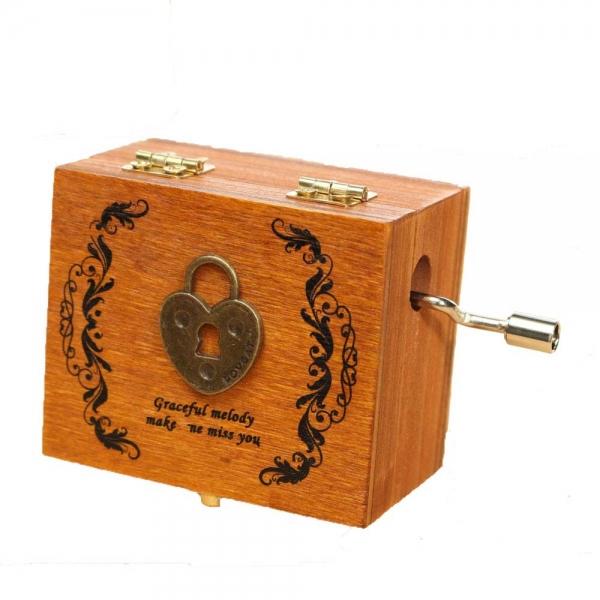 Retro Wooden Novelty Hand Crank DIY Slide Drawer Music Box Birthday Gift - Heart Lock