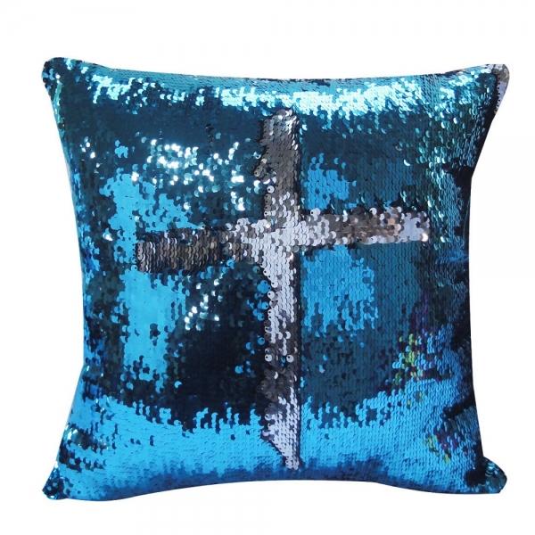 Mermaid Pillowcase Reversible Sequin Glitter Sofa Cushion Lake Blue & Silver