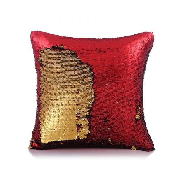 Mermaid Pillowcase Reversible Sequin Glitter Sofa Cushion Red & Gold