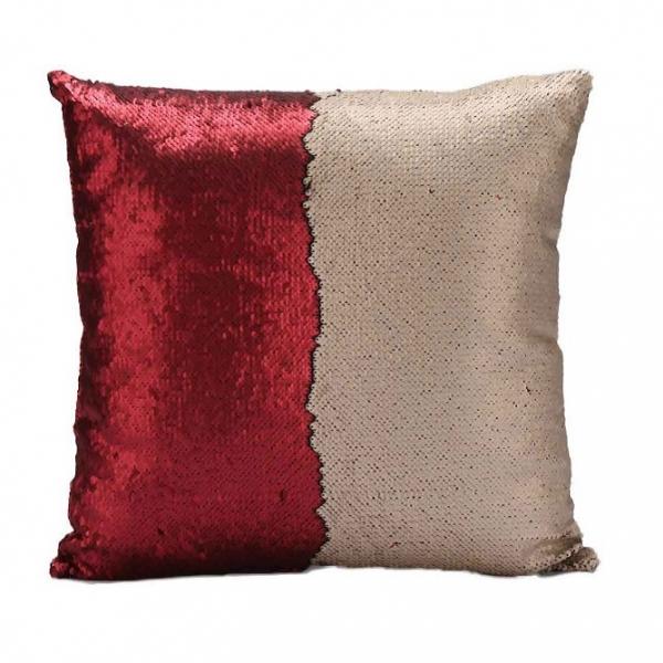 Mermaid Pillowcase Reversible Sequin Glitter Sofa Cushion Red & Matte Gold