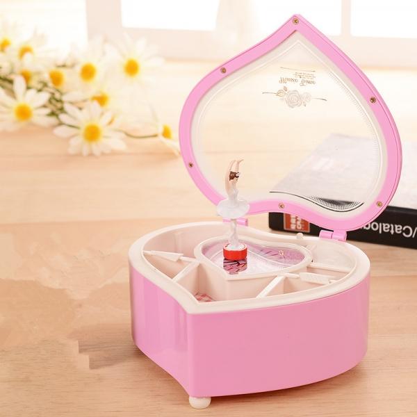 Romantic Heart Shape Dancing Ballerina Mechanical Musical Box Jewelry Box Creative Gift Pink