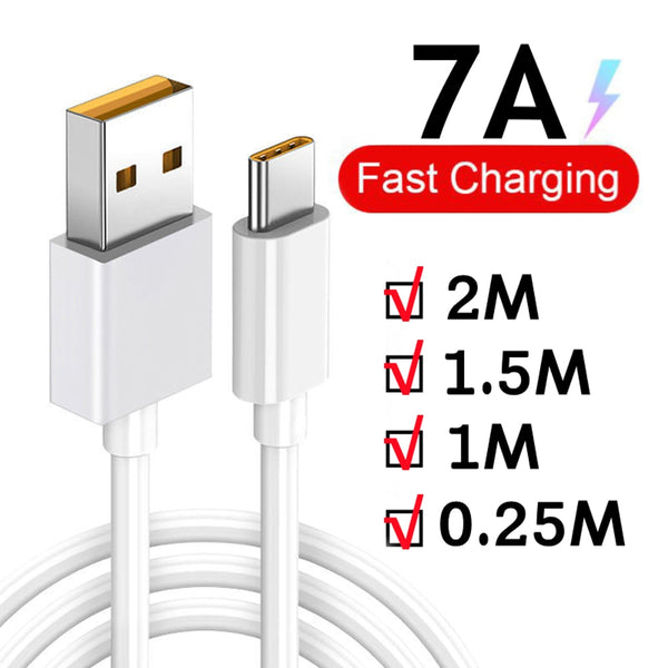 7A USB Type C Super-Fast Charge Cable 0.25M/1M/1.5M/2Meter USB Fast Charing Data Cord for Sumsang Huawei Xiaomi