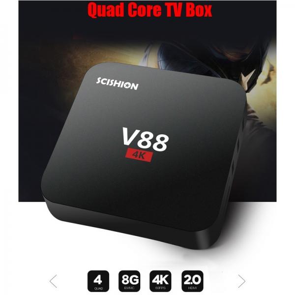 SCISHION V88 Android 7.1 4K Rockchip 3229 Quad-Core H.265 1GB DDR3 RAM 8GB eMMC ROM TV Box EU Plug Black