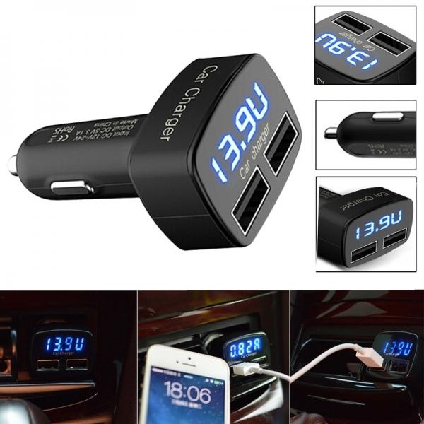 2PCS SD55 Double USB Ports 3.1A Car Cigarette Charger Adapter Voltmeter Ammeter Tester Charge