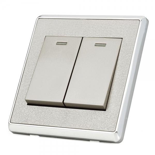 Leather Lines Panel Stainless Steel Two-Gang Wall Switch - Silver