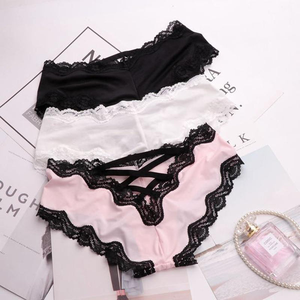 Bandage Hollow Out Silk Sexy Panties Lace Lingerie Cotton Briefs Thongs String