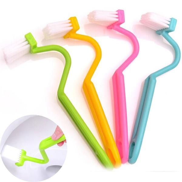 Sanitary S-type Toilet Brush Curved Bent Handle Cleaning Scrubber Random Color