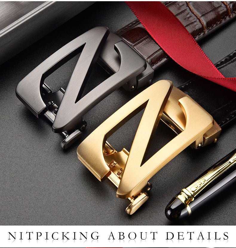 Mens Automatic Zinc Alloy Z Buckle Belts Quality Crocodile Pattern Cowhide Leather Belt Luxury Brand Male Waistband