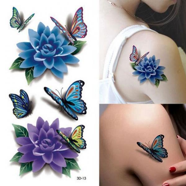 Sexy 3D Butterfly & Flower Style Temporary Tattoo Body Art Flash Tattoo Sticker Colorful